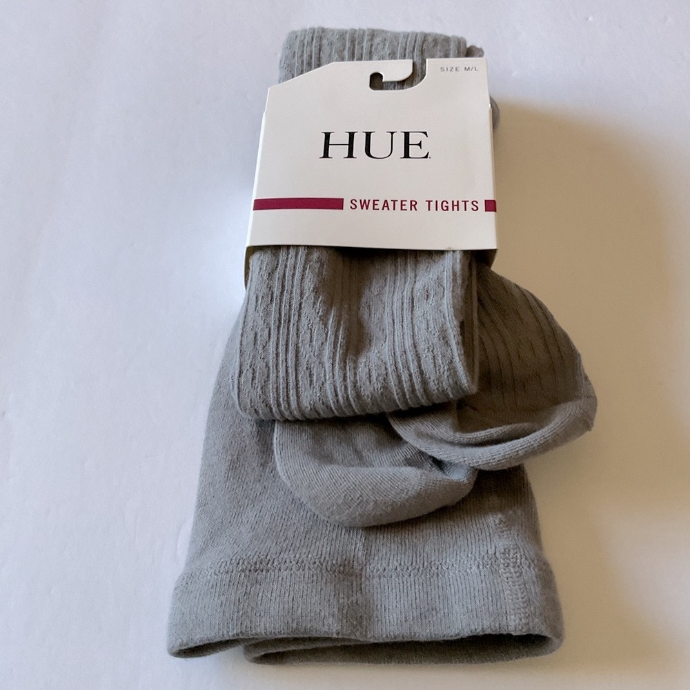 HUE U24245 CABLE KNIT SWEATER TIGHTS COTTON BLEND GREY SIZE M/L NWT
